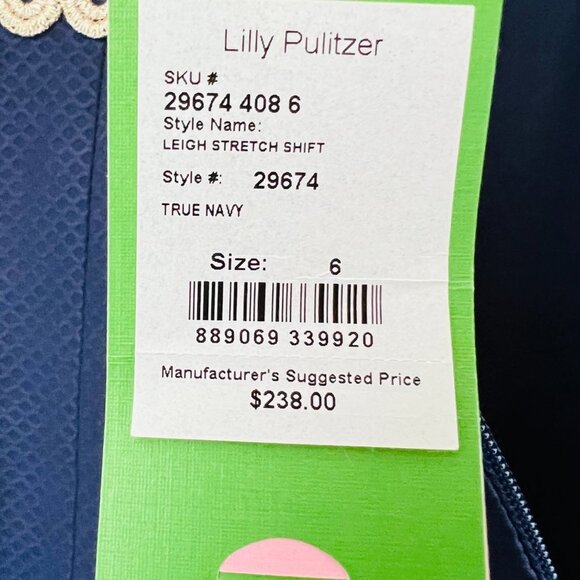 Lilly Pulitzer NWT Leigh Stretch Shift Dress True Navy & Gold Lace Detail Sz 6 - Picture 15 of 16